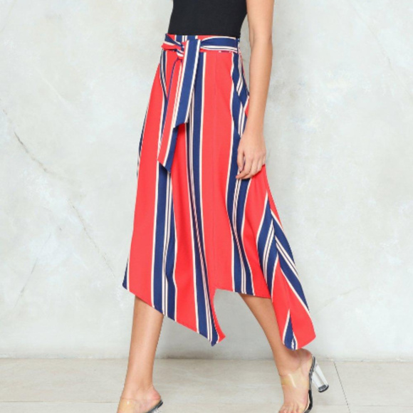 Nasty Gal Dresses & Skirts - NASTY GAL Hanky Hem Striped Midi Skirt S Red Blue